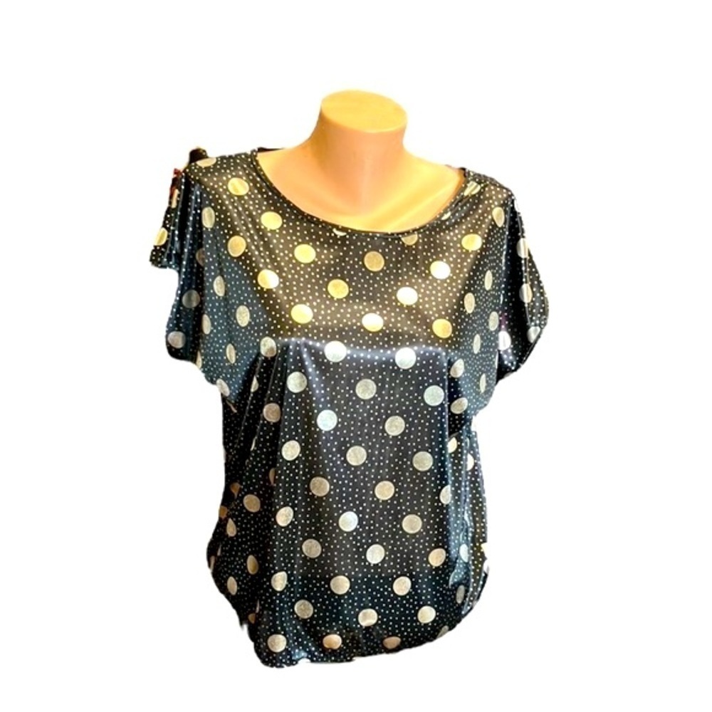 Orare Iridescent Polka Dot  Black Silver Vintage Pullover Blouse Size 14
